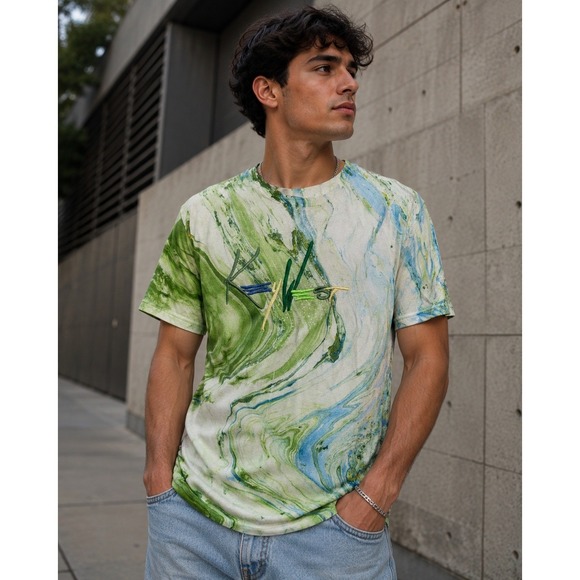 Colortone Other - Colortone Key West Tie Dye Marble T-Shirt Mens Medium Green Blue Embroidered Tee